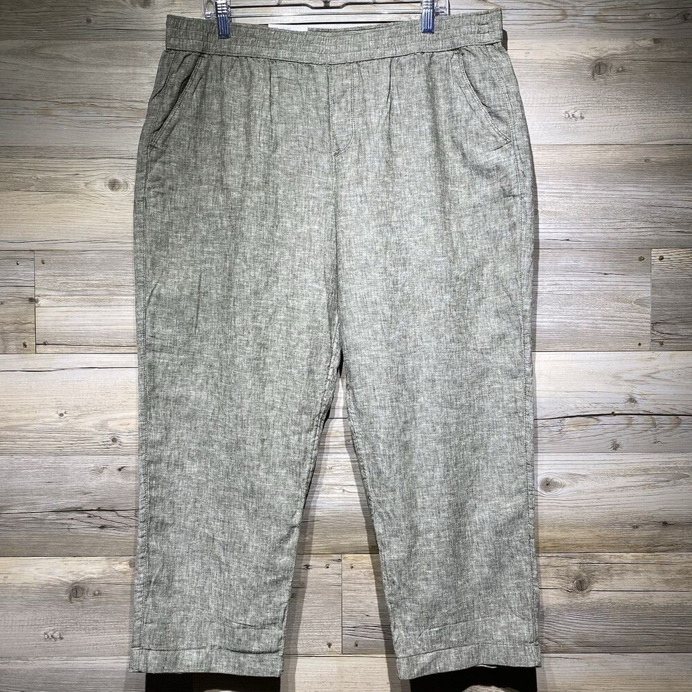 Sonoma Linen Blend Pants Women’s XL Pull On Tapered Crop Green Coastal Casual